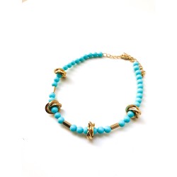 COLLANA PIETRE TURCHESI E NODI CON MAGLIE DI CATENA COLLANA PIETRE TURCHESI E NODI CON MAGLIE DI CATENA