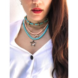 COLLANA PIETRE TURCHESI E NODI CON MAGLIE DI CATENA COLLANA PIETRE TURCHESI E NODI CON MAGLIE DI CATENA