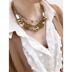 COLLANA CON SFERE DORATE E MONETE COLLANA CON SFERE DORATE E MONETE