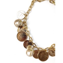 COLLANA CON SFERE DORATE E MONETE COLLANA CON SFERE DORATE E MONETE
