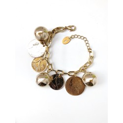 BRACCIALE CON SFERE DORATE E MONETE BRACCIALE CON SFERE DORATE E MONETE