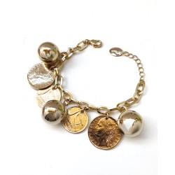 BRACCIALE CON SFERE DORATE E MONETE BRACCIALE CON SFERE DORATE E MONETE