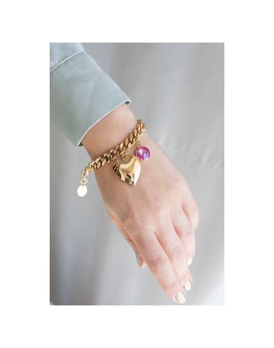 BRACCIALE CON CUORE BOMBATO E SWAROVSKI BRACCIALE CON CUORE BOMBATO E SWAROVSKI