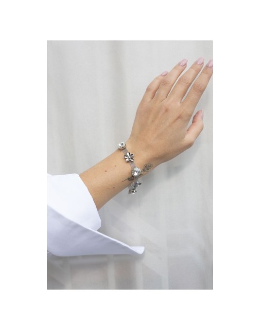 BRACCIALE CON RIVOLI E FIORELLINI BRACCIALE CON RIVOLI E FIORELLINI