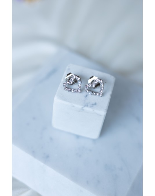 ORECCHINI CUORICINO STRASS CON PERLINA